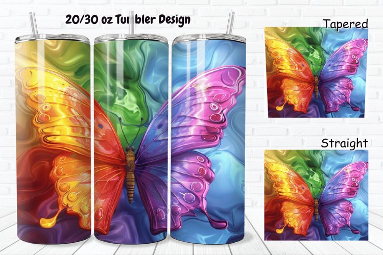 3D Charming Rainbow Butterfly 20/30oz Skinny Tumbler