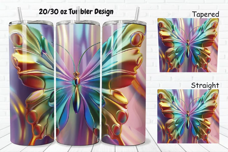 3D Charming Rainbow Butterfly 20/30oz Skinny Tumbler
