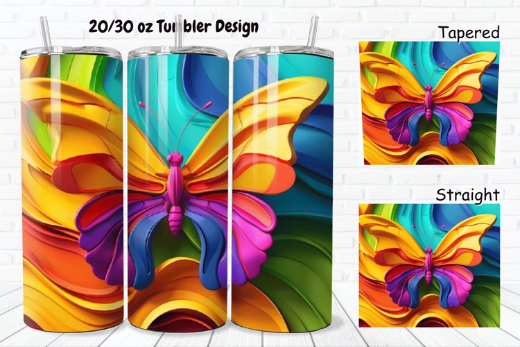 3D Charming Rainbow Butterfly 20/30oz Skinny Tumbler example image 1