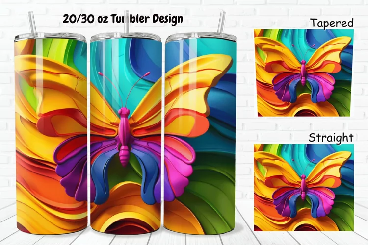 3D Charming Rainbow Butterfly 20/30oz Skinny Tumbler