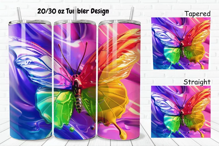3D Charming Rainbow Butterfly 20/30oz Skinny Tumbler