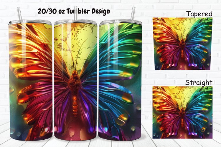 3D Charming Rainbow Butterfly 20/30oz Skinny Tumbler