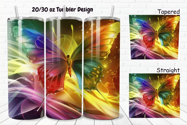3D Charming Rainbow Butterfly 20/30oz Skinny Tumbler