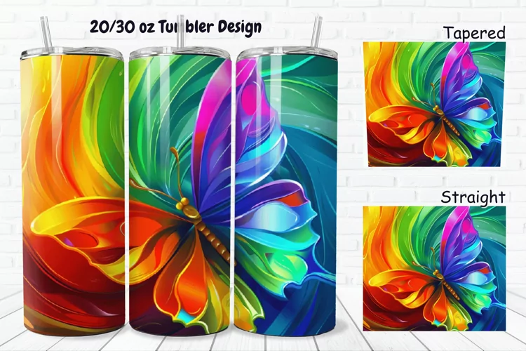 3D Charming Rainbow Butterfly 20/30oz Skinny Tumbler