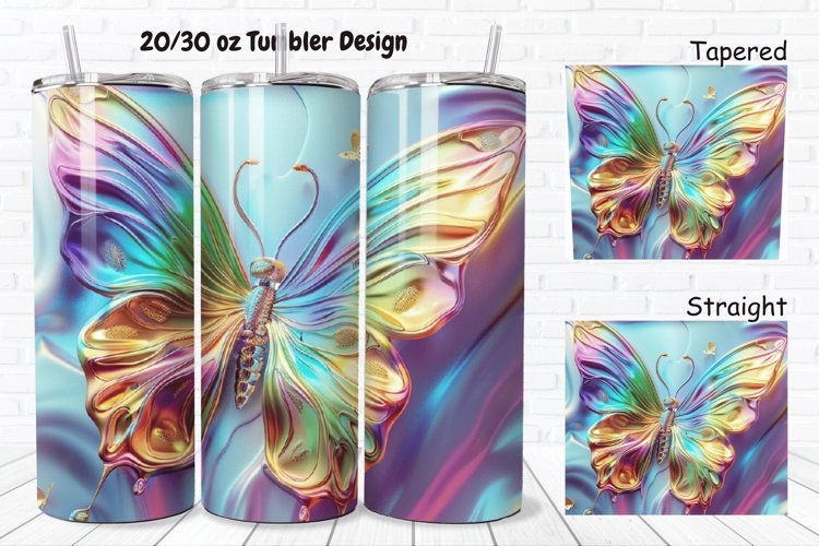 3D Charming Rainbow Butterfly 20/30oz Skinny Tumbler example image 1