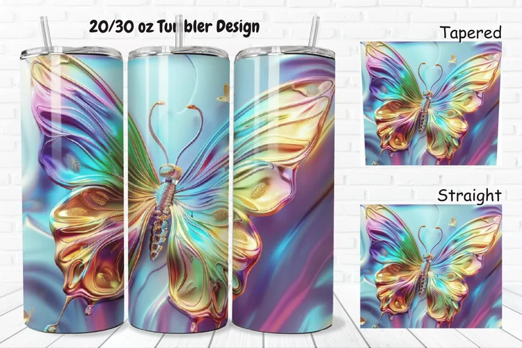 3D Charming Rainbow Butterfly 20/30oz Skinny Tumbler
