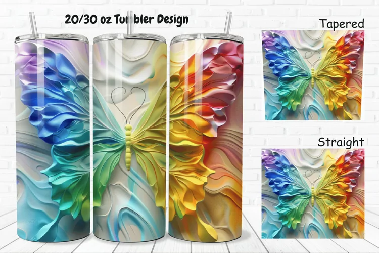 3D Charming Rainbow Butterfly 20/30oz Skinny Tumbler