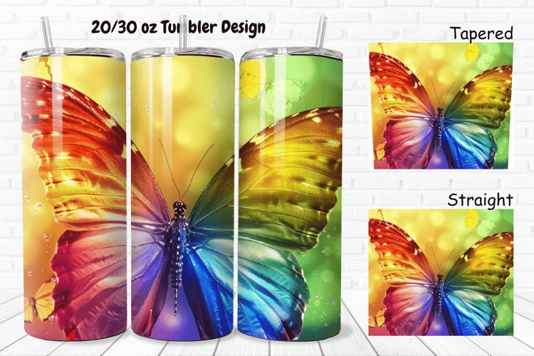 3D Charming Rainbow Butterfly 20/30oz Skinny Tumbler