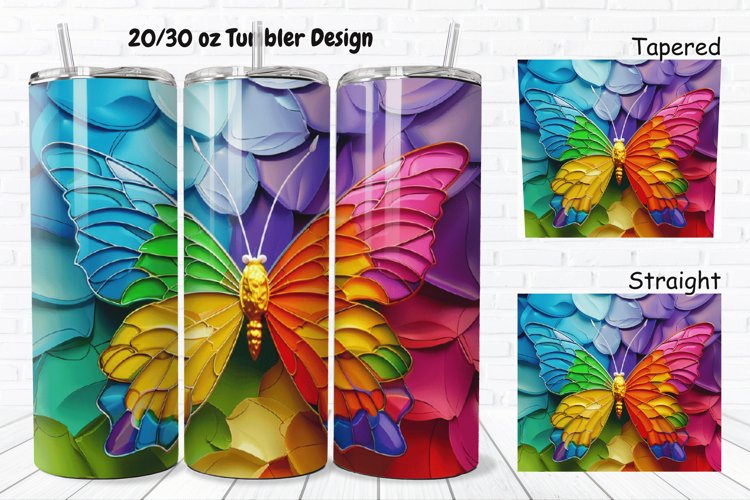 3D Charming Rainbow Butterfly 20/30oz Skinny Tumbler