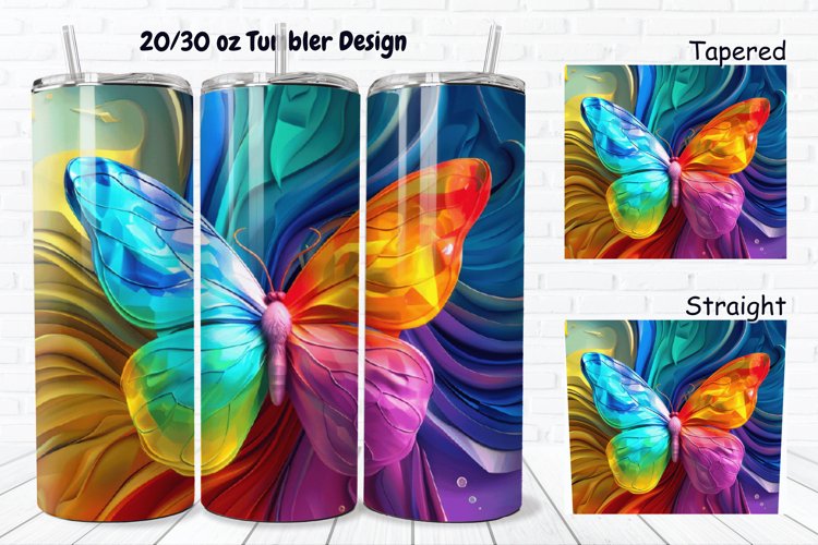 3D Charming Rainbow Butterfly 20/30oz Skinny Tumbler