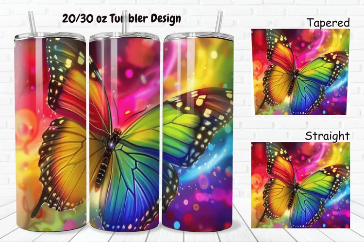 3D Charming Rainbow Butterfly 20/30oz Skinny Tumbler
