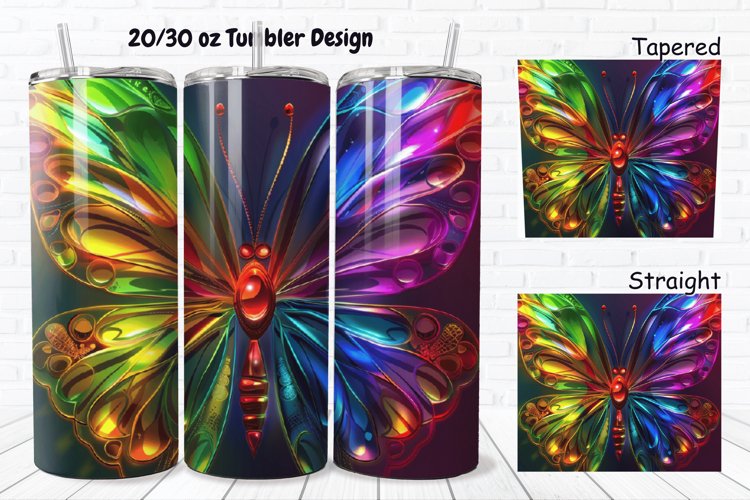 3D Charming Rainbow Butterfly 20/30oz Skinny Tumbler