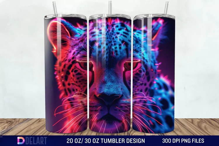 3D Cheetah Neon Tumbler Wrap