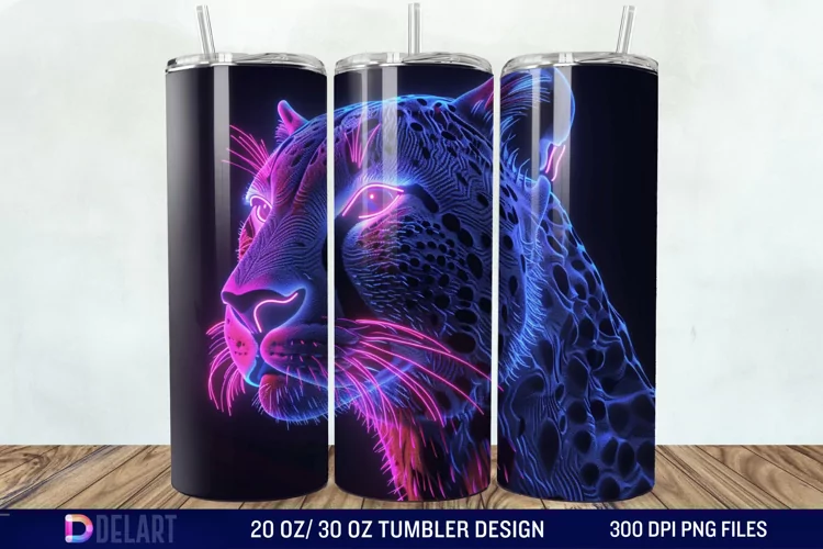 3D Cheetah Neon Tumbler Wrap
