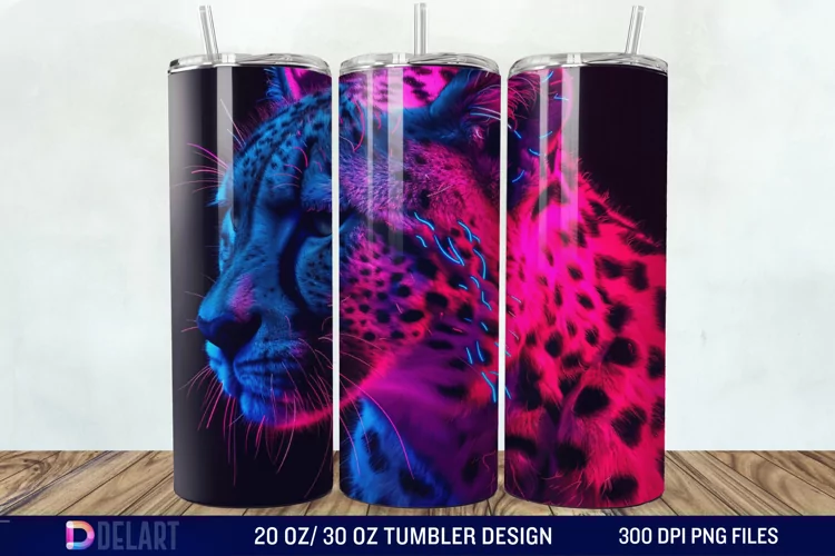 3D Cheetah Neon Tumbler Wrap