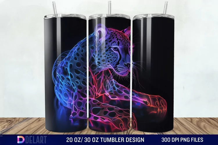 3D Cheetah Neon Tumbler Wrap