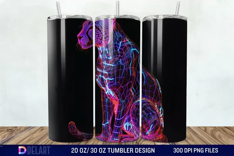 3D Cheetah Neon Tumbler Wrap