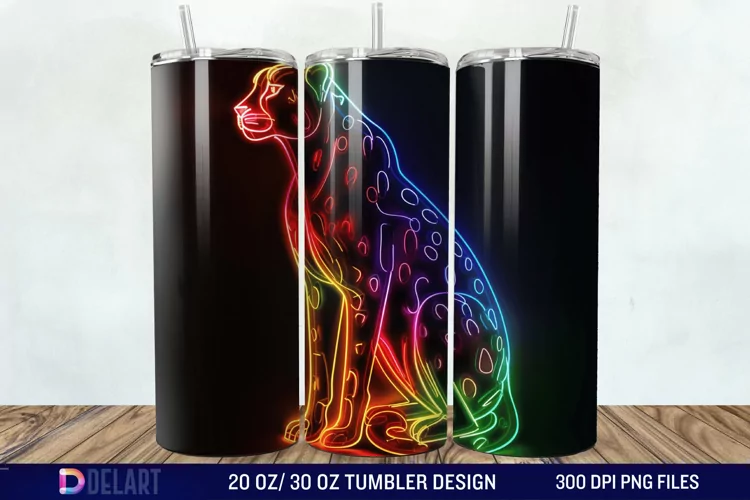 3D Cheetah Neon Tumbler Wrap