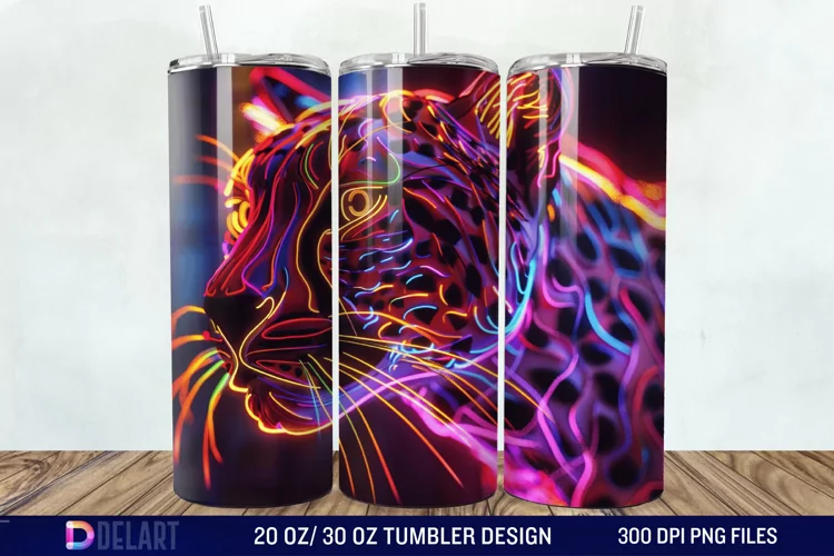 3D Cheetah Neon Tumbler Wrap