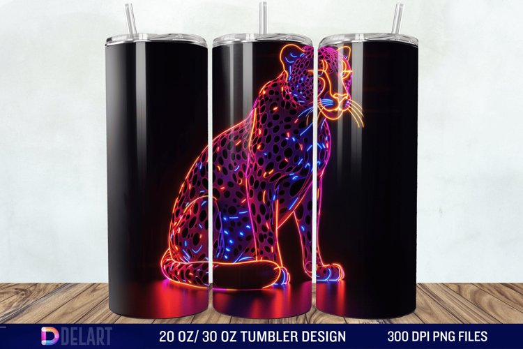 3D Cheetah Neon Tumbler Wrap example image 1