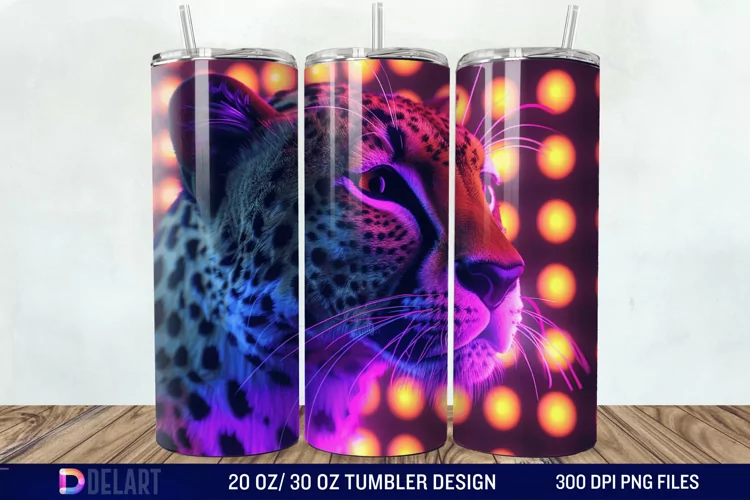 3D Cheetah Neon Tumbler Wrap