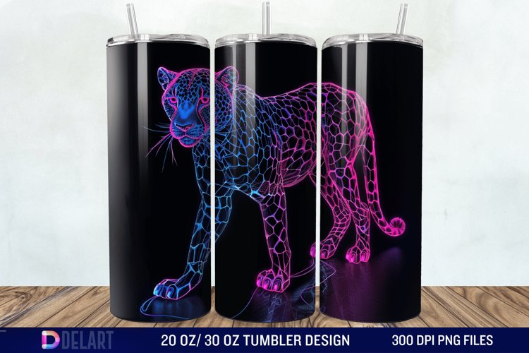 3D Cheetah Neon Tumbler Wrap example image 1