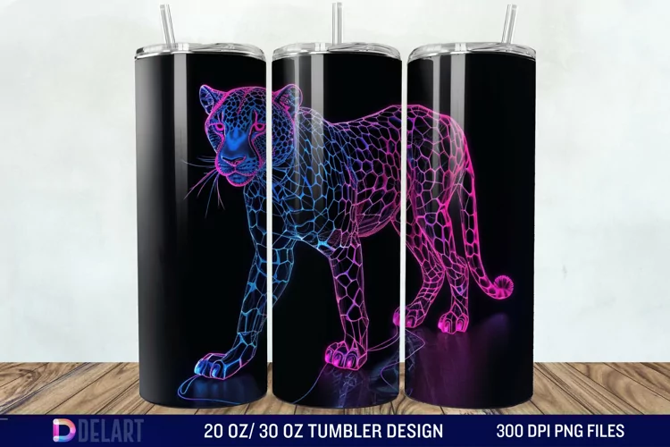 3D Cheetah Neon Tumbler Wrap