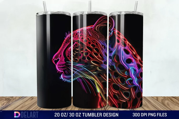 3D Cheetah Neon Tumbler Wrap