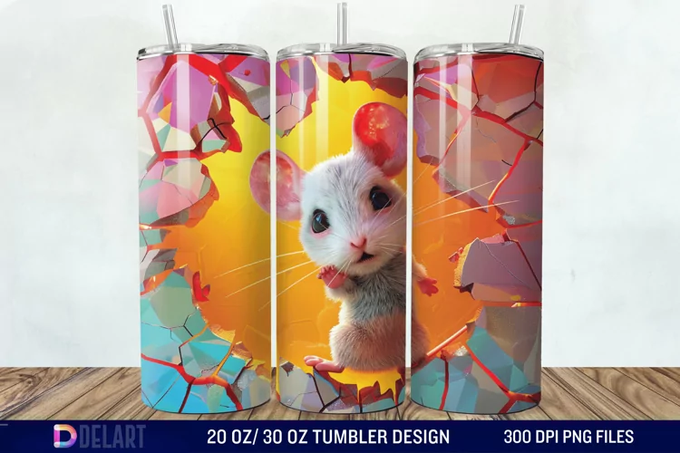 3D Chibi Mouse Crack Hole Tumbler Wrap