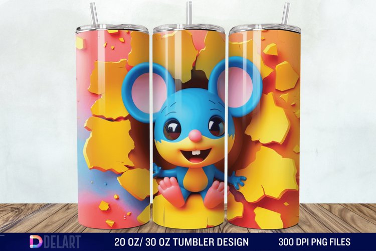 3D Chibi Mouse Crack Hole Tumbler Wrap example image 1