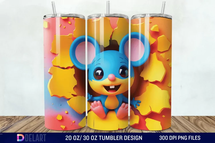 3D Chibi Mouse Crack Hole Tumbler Wrap