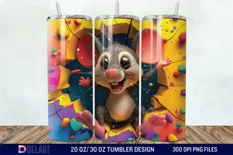 3D Chibi Mouse Crack Hole Tumbler Wrap