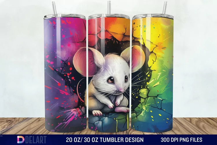 3D Chibi Mouse Crack Hole Tumbler Wrap