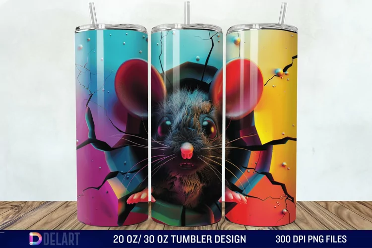 3D Chibi Mouse Crack Hole Tumbler Wrap