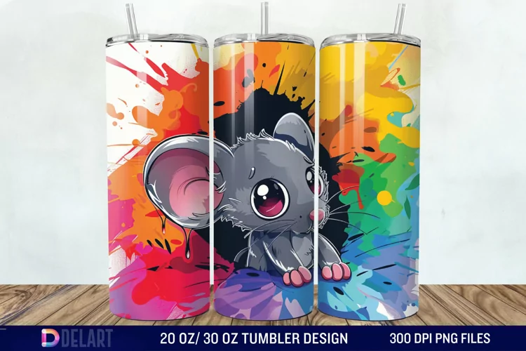 3D Chibi Mouse Crack Hole Tumbler Wrap