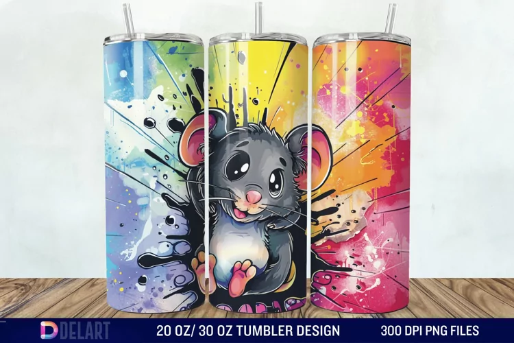 3D Chibi Mouse Crack Hole Tumbler Wrap