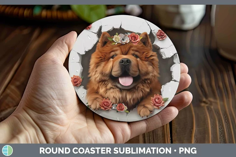 3D Chow Chow Round Coaster | Sublimation Coaster Designs
