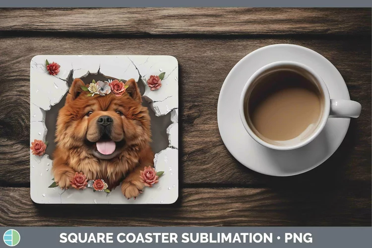 3D Chow Chow Square Coaster | Sublimation Coaster Designs