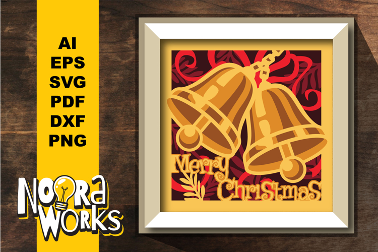 3D Christmas Bells Shadow Box Template: Paper Cut SVG File