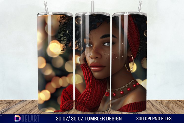 3D Christmas Black Woman Tumbler Wrap