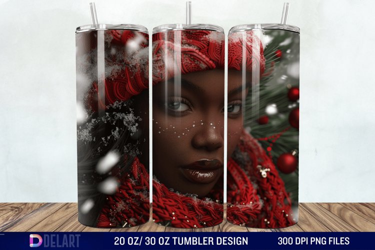 3D Christmas Black Woman Tumbler Wrap