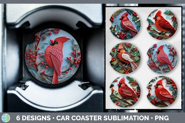 3D Christmas Cardinal Car Coaster | Bundle Coaster Designs
