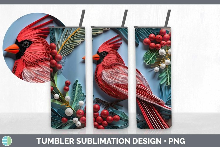 3D Christmas Cardinal Tumbler | Sublimation 20 oz Skinny Tum