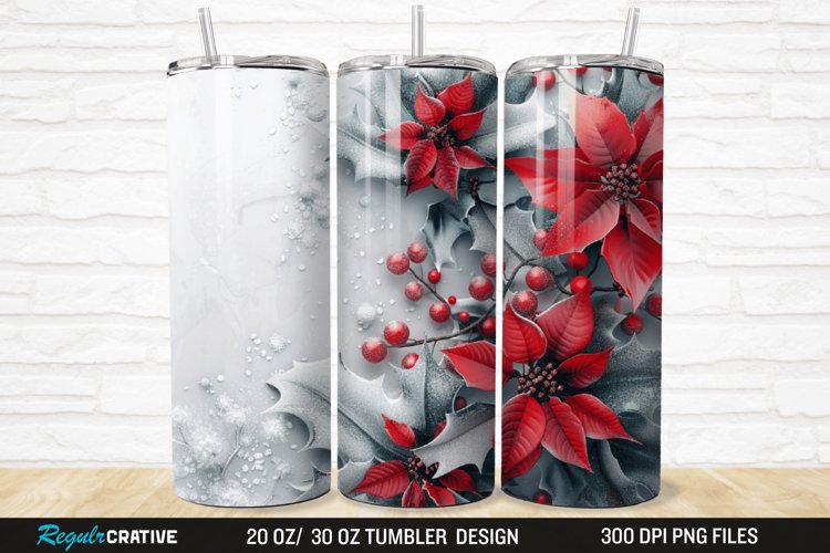 3D Christmas Flowers Snow 20/30oz Skinny Tumbler
