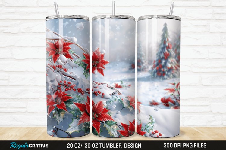 3D Christmas Flowers Snow 20/30oz Skinny Tumbler