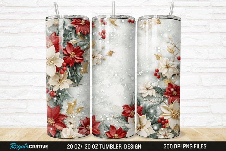 3D Christmas Flowers Snow 20/30oz Skinny Tumbler
