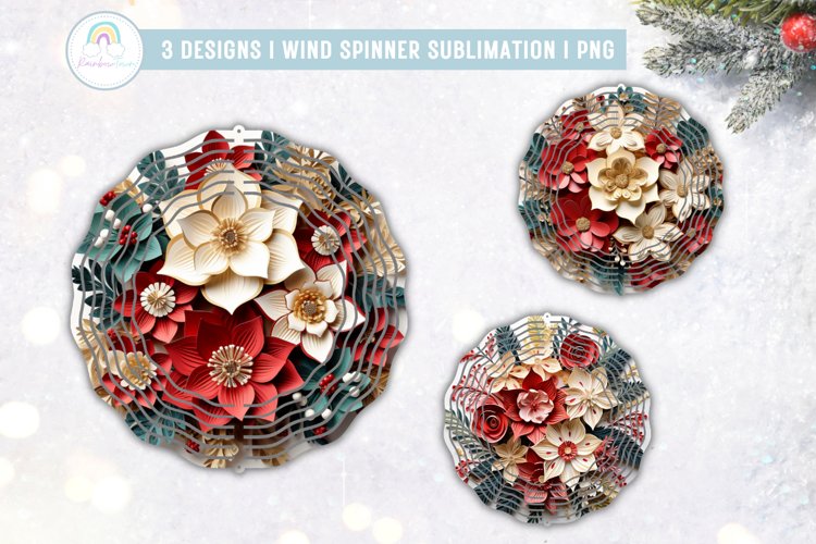 3D Christmas Flowers Wind Spinner Sublimation Designs example image 1