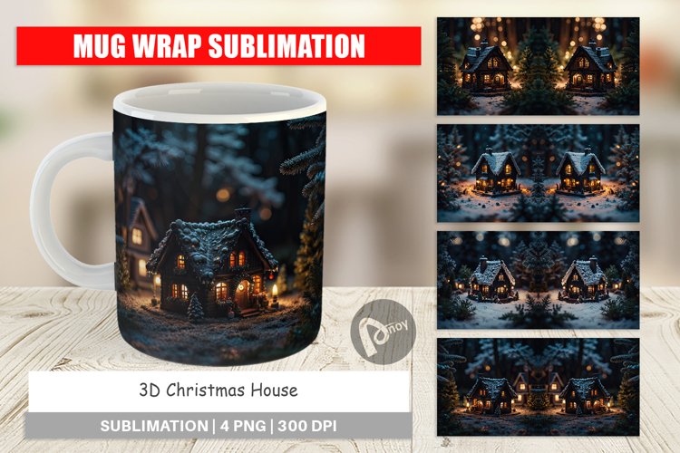 Mug Wrap Design 3D Christmas House