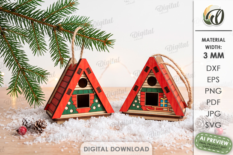 3D Christmas House Ornaments Laser Cut. Christmas Decor SVG