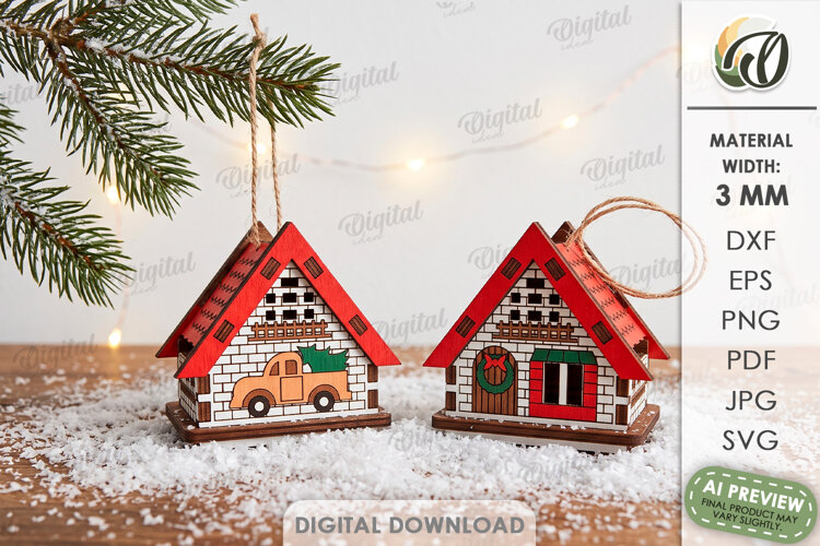 Christmas House Ornaments Laser Cut. Christmas Decor SVG example image 1
